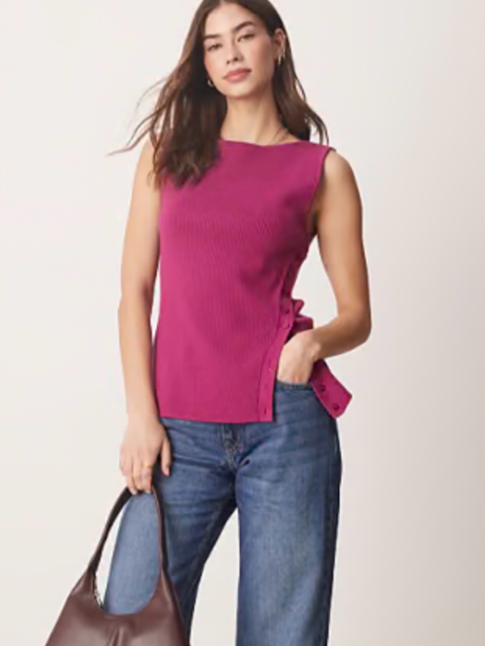Abercrombie Asymmetrical Sweater Tank in Magenta